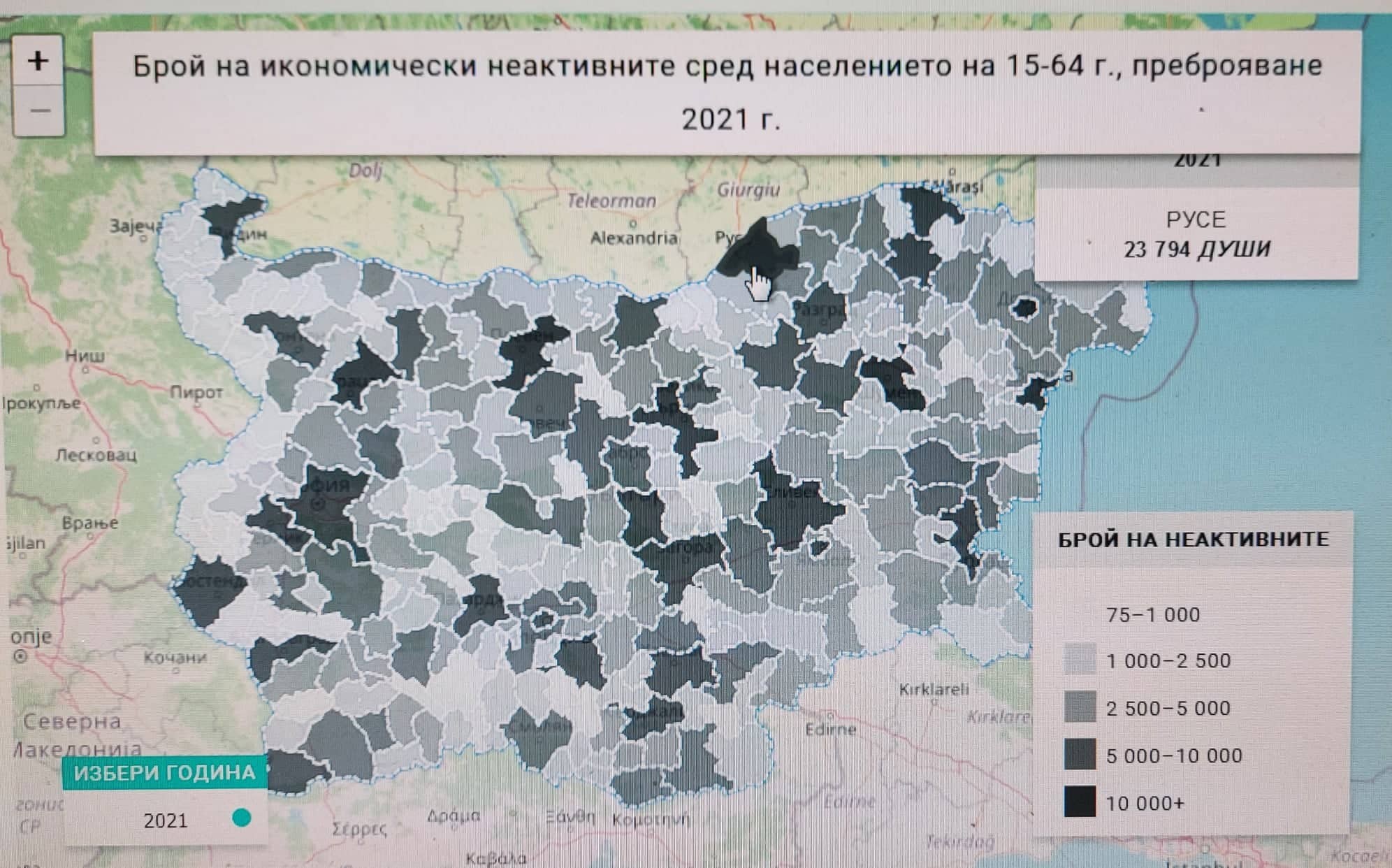 Близо 24 000 души в Русе са икономически неактивните, над 35 000 са в областта