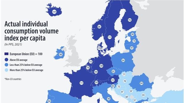 През 2021 г.: България - с най-ниско действително индивидуално потребление на глава от населението в ЕС 