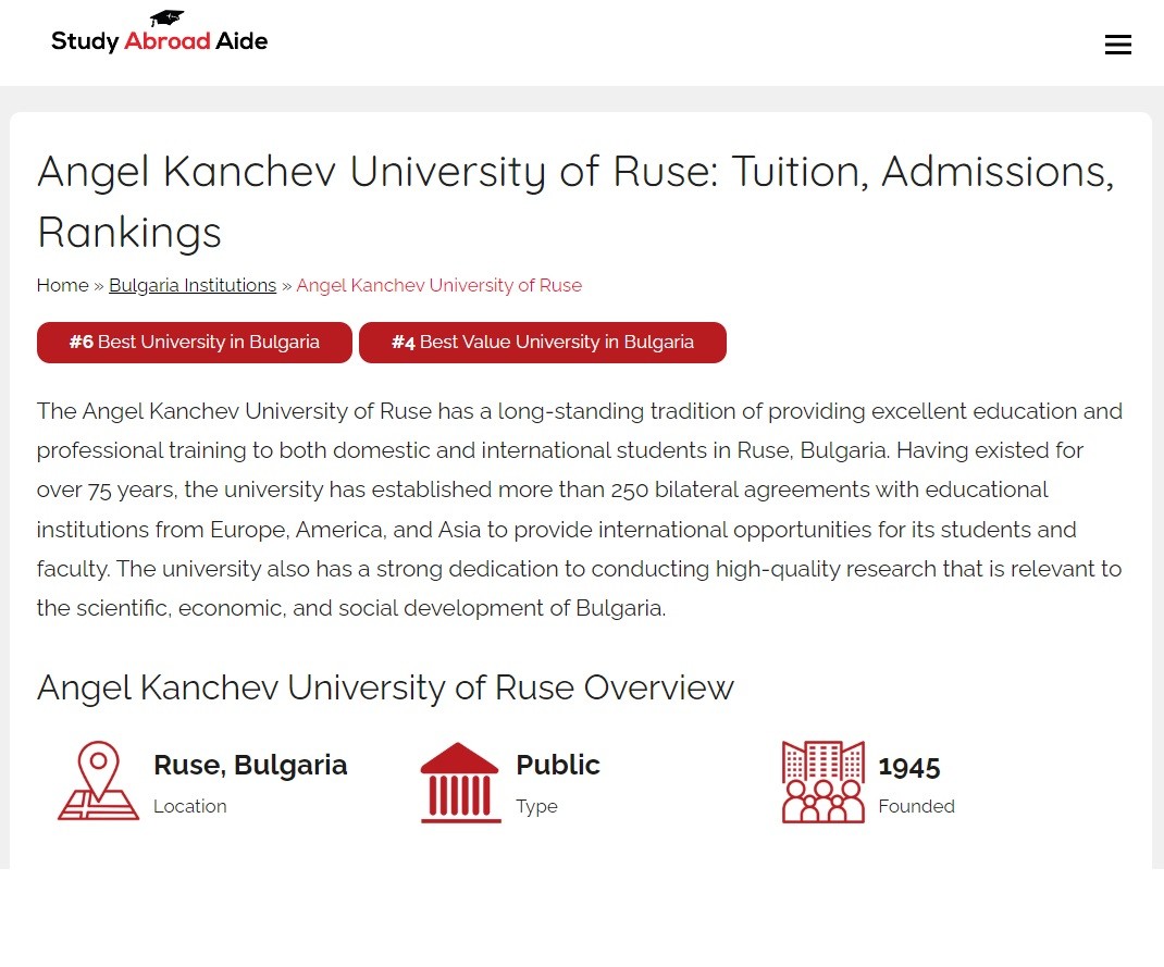 Русенският университет на шесто място сред българските университети в световна класация 