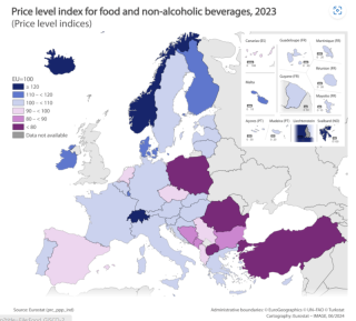 Полша и Румъния са с по-евтини храни, показват данни на Евростат