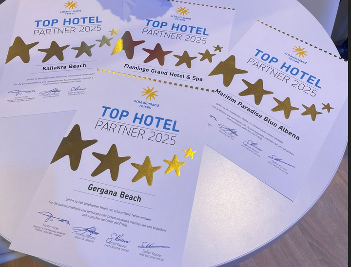 Четири хотела в Албена отличени като TOP HOTEL PARTNER 2025 от Schauinsland Reisen 